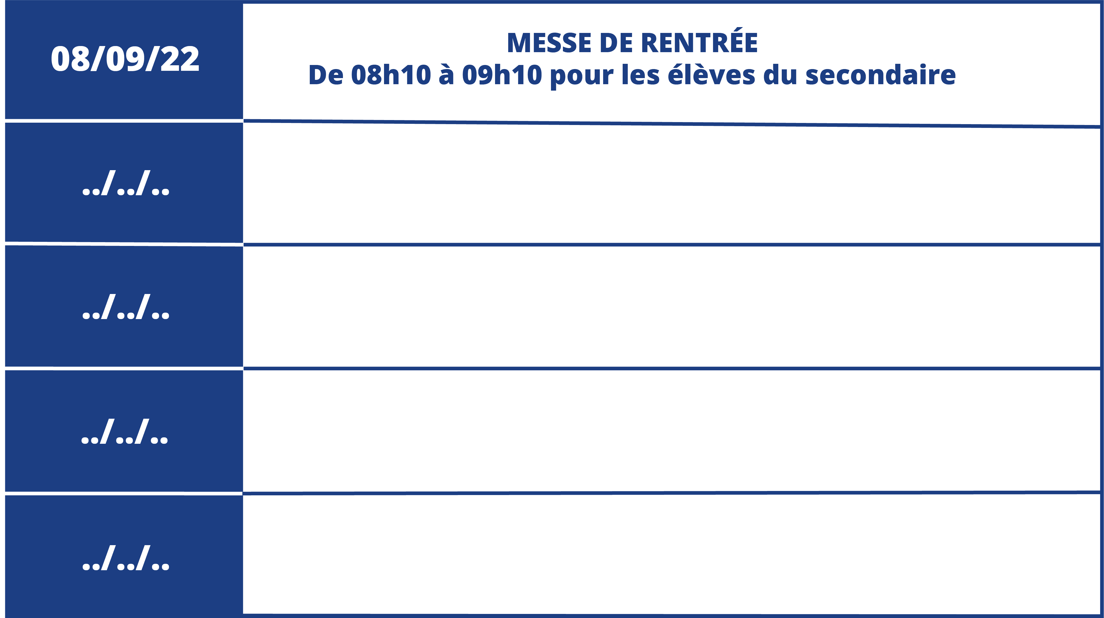 Tableau de dates à retenir